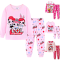 Miniatyrbild 2 av 4: 2-pack flickor pyjamas med tecknad docka, långärmad tröja, nattkläder A 100cm