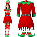 Miniatyrbild 1 av 5: Jultomte Kostym för Flickor, Santa Helper Kostym, Jul Festkläder med Tomteluva, Skor, Bälte, Randiga Strumpor för 3-10 År 130cm
