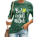 Miniatyrbillede 5 af 5: Kvinder Langærmet Jule Letter Print T-shirt Rund Hals Jul Wine Red L