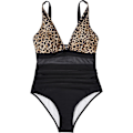 Miniatyrbillede 2 af 5: Dame Polstret Monokini Badetøj Hel Badedragt Mavekontrol Strandtøj Black+Leopard M