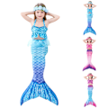Miniatyrbild 8 av 9: Barn Flickor Mermaid Tail 3ST Set Kostym Baddräkt Badkläder Strandkläder Ålder 2-13 år C 140cm