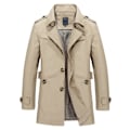 Miniatyrbilde 1 av 2: Herre Business Jakke Mote Høst Menn Lang Bomull Vindjakke Jakker Overfrakk Mann Casual Vinter Trench Yttertøy Frakk Light Khaki M