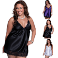 Miniatyrbild 3 av 4: Dam Nattlinne Plus Size Sovkläder V-ringad Underkläder Babydoll black 4XL