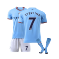 Miniatyrbild 1 av 3: Manchester City hemmafotbollsset Nr 17 De Bruyne Nr 9 Haaland Sportkläder Tröja Shorts Strumpor Uppsättningar #7 22