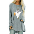 Miniatyrbillede 1 af 5: Dame Halloween-printet langærmet T-shirtbluse Casual Basic Grey L