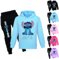 Miniatyrbild 2 av 3: Pojkar Flickor Lilo och Stitch Hoodies Tracksuits Toppar+Joggingbyxor blue 150cm