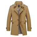 Miniatyrbilde 1 av 2: Herre Business Jakke Mote Høst Menn Lang Bomull Vindjakke Jakker Overfrakk Mann Casual Vinter Trench Yttertøy Frakk Dark Khaki M