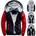Miniatyrbild 3 av 5: Varm vinterjacka för män med Sherpa-fleece och huva Red & Blue 4XL