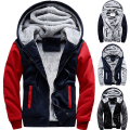 Miniatyrbild 3 av 8: Varm vinterjacka för män med Sherpa-fleece och huva Red & Blue 2XL