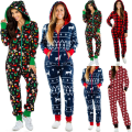 Miniatyrbild 2 av 3: Dam Jumpsuit Jul Tryck Sovkläder Pyjamas Set red L