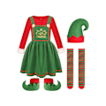 Miniatyrbild 2 av 8: Jultomten Kostym för Vuxna 2024, Pojke Flicka Grön Elf Cosplay Klänning Hatt Strumpor Set Kvinna Nyår Jul Festkläder Girls L