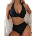 Miniatyrbild 1 av 5: Halterneck Vadderad BH Bikini Set Baddräkt Badkläder Sommar Strandkläder Black S