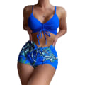 Miniatyrbild 1 av 6: Dam Tryckt Vadderad BH Bikini Set Baddräkt Sommarkläder Strandkläder Blue XL