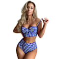 Miniatyrbild 1 av 5: Dam Vadderad BH Bikini Set Baddräkt Rutmönstrad Sommar Strandkläder Blue M