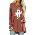 Miniatyrbillede 1 af 5: Dame Halloween-printet langærmet T-shirtbluse Casual Basic Brown M