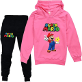 Miniatyrbild 1 av 3: Pojkar Flickor Super Mario Hoodies Träningsdräkter Toppar+Joggingbyxor Set Pink 140cm