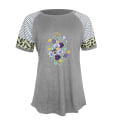 Miniatyrbild 9 av 11: Dam Sommar Blommig T-shirt Toppar Leopard Casual Blus Tee Light Grey 2XL