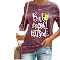 Miniatyrbillede 1 af 5: Kvinder Langærmet Jule Letter Print T-shirt Rund Hals Jul Wine Red L
