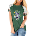 Pikkukuva 1 / 5: Naisten kesäkukkainen T-paita toppi leopardi rento pusero Dark Green 2XL