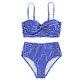 Miniatyrbild 3 av 5: Dam Vadderad BH Bikini Set Baddräkt Rutmönstrad Sommar Strandkläder Blue M