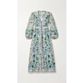 Miniatyrbilde 2 av 4: Ottie samlet trykt linskjole i midi-lengde Green 2XL