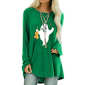 Miniatyrbillede 1 af 5: Dame Halloween-printet langærmet T-shirtbluse Casual Basic Green S