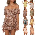 Miniatyrbild 3 av 9: Dam Blommig Off Shoulder Playsuit Romper Shorts Volang Jumpsuit Pink S