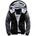 Miniatyrbild 7 av 8: Varm vinterjacka för män med Sherpa-fleece och huva Grey & Blue 3XL