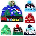 Miniatyrbild 2 av 5: LED-upplyst mössa i stickad beanie med färgglada LED-lampor för jul 5