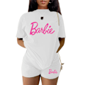 Pikkukuva 1 / 5: Naisten verryttelypuku, 2-osainen Barbie-urheilupuku, lyhythihainen toppi, T-paita ja shortsit, rento kesäurheiluvaatetussetti White XL