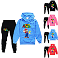 Miniatyrbild 2 av 3: Pojkar Flickor Super Mario Hoodies Träningsdräkter Toppar+Joggingbyxor Set blue 130cm