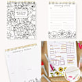 Miniatyrbillede 2 af 5: Spiralnotesbog og daglig planlægger med farvelægning og 15 farvemarkører til kontoret Daily Planner + Pen