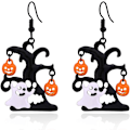 Miniatyrbilde 1 av 3: Øredobber Halloween Black Tree og White Ghost Drop øredobber for kvinner