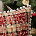 Miniatyrbillede 3 af 4: Jule Bomuld Linned Dug Dekorativ Pels Bold Dækkeserviet til Vestlig Mad Snefnug Dug Rød Snefnug Bold Plaid qd Red Snowflake Ball Plaid 140*160cm