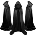 Miniatyrbillede 1 af 4: Halloween Kappe til Børn Voksen Kappe i Satin Stående Hætte Sort Dødskappe (43,3 tommer) 43.3inch