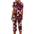 Pikkukuva 5 / 7: Naisten pyjama 2-osainen yöasu lyhythihainen T-paita & caprihousut Red 3XL