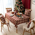 Miniatyrbillede 2 af 4: Jule Bomuld Linned Dug Dekorativ Pels Bold Dækkeserviet til Vestlig Mad Snefnug Dug Rød Snefnug Bold Plaid qd Red Snowflake Ball Plaid 140*300cm