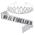 Pikkukuva 2 / 2: Naisten kiiltävä Rhinestone-kirjainpainatus Vyö Tiara Setti syntymäpäivä Silver 10 år gammal