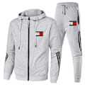 Miniatyrbillede 1 af 6: Mænd TomyJeans Hellynede Varme Hættetrøje Toppe & Joggingbukser Jakke Træningsdragt Sæt Lysegrå qd Light Grey S