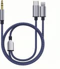 Flätad Nylon USB C & Lightning till 3.5mm Jack Ljudadapter Aux-kabel