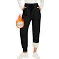 Miniatyrbillede 1 af 5: Varme dame joggingbukser, foret med 2 lommer, snøre, vinterfleece med høj talje, lange sportsleggings, træningsbukser, fritidsbukser, S 1 black qd 1 black M