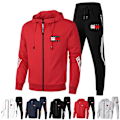 Miniatyrbillede 3 af 6: Mænd TomyJeans Hellynede Varme Hættetrøje Toppe & Joggingbukser Jakke Træningsdragt Sæt Lysegrå qd Light Grey XL