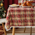 Miniatyrbillede 1 af 4: Jule Bomuld Linned Dug Dekorativ Pels Bold Dækkeserviet til Vestlig Mad Snefnug Dug Rød Snefnug Bold Plaid qd Red Snowflake Ball Plaid 140*240cm