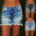 Miniatyrbild 3 av 3: Hålstil dam rippade jeansshorts, hög stretchig fåll Shorts för damshorts XL, mörkblå