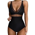 Miniatyrbilde 1 av 5: Sexy dyp V-hals polstret monokini-badedrakt i ett stykke, strandklær for kvinner Black L
