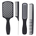 Miniatyrbild 1 av 5: 4 st Hårborste Set Ihålig Kam Spetsig Fin Bred Tand Skalpmassage Styling Set Svart Box Förpackad
