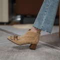Miniatyrbild 3 av 5: Får Mocka Fringe Ankel Chunky Högklack Fyrkantiga Tofs Boots blue 4