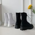 Miniatyrbild 3 av 5: Nya Mid Calf Boots. Kvinnor Höst Vinter Snörning Dragkedja Botas White 40