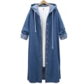 Miniatyrbild 2 av 3: Dam Oversize Hooded Jeansjacka Maxi Jean Coat Ytterkläder XL