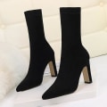 Miniatyrbild 2 av 5: Plus Size Kvinnor Flock Sexig Party Tjockklack Ankel Booties Skor Black 9CM 9